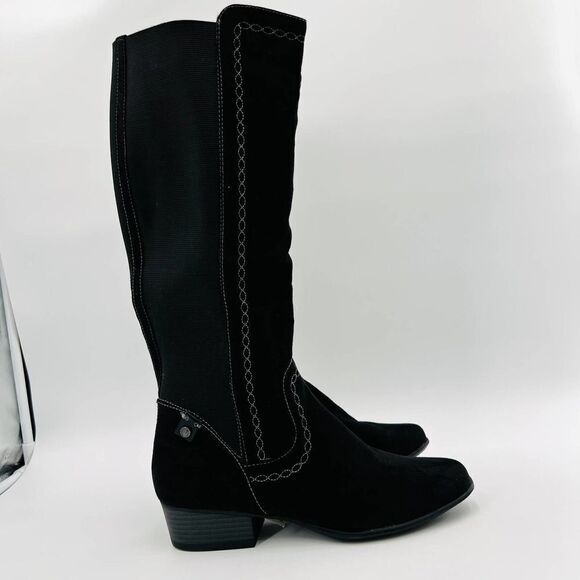 Gloria Vanderbilt Beatrice Knee High Black Microsuede Boots Size 8 - Picture 7 of 12